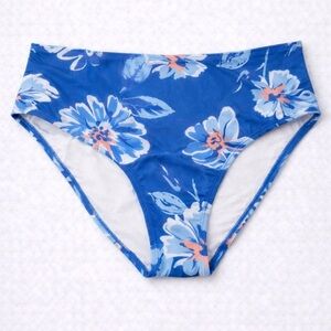 Floral High-Waist Bikini Bottom - Blue